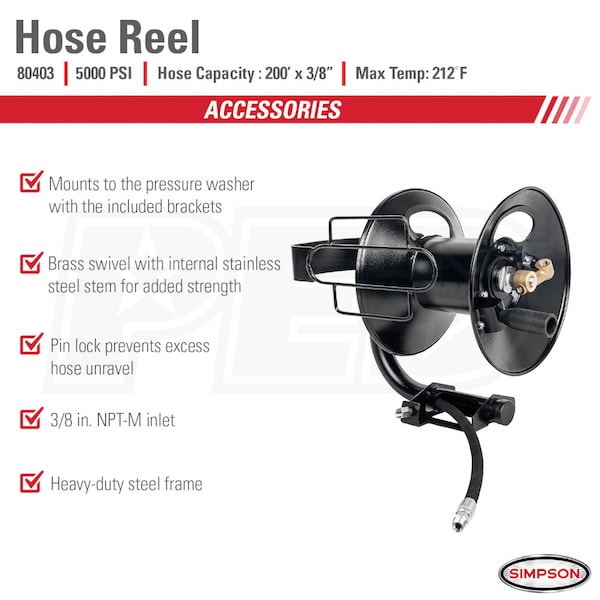 Simpson 5000 PSI Steel Pressure Washer Hose Reel 200' x 3/8 (Fits Simpson  SuperPro Roll Cage Models Only)