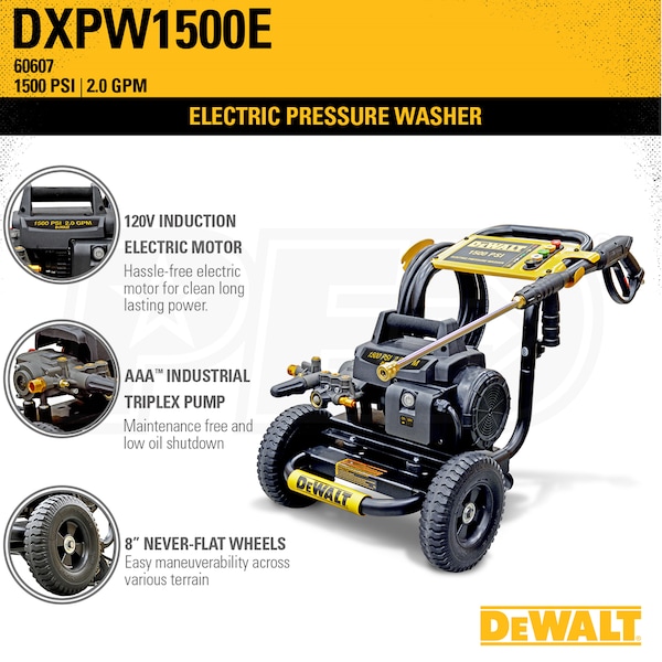 DeWalt 60607 Semi-Pro DXPW1500E 1500 PSI Electric - Cold Water Pressure  Washer w/ Triplex Pump